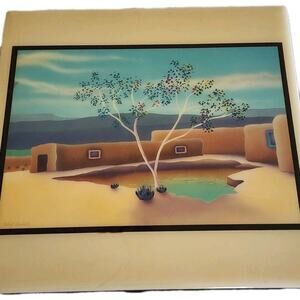 Robert Arnold 1990 Southwest Tile Painting 8 x 8" MIDDLE TREE Adobe Folk Art
